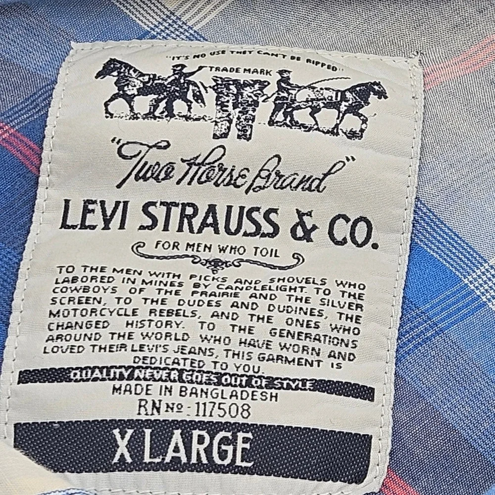 Levis‎ Mens XL Blue Plaid Long Sleeve Button Down Shirt Western Workwear